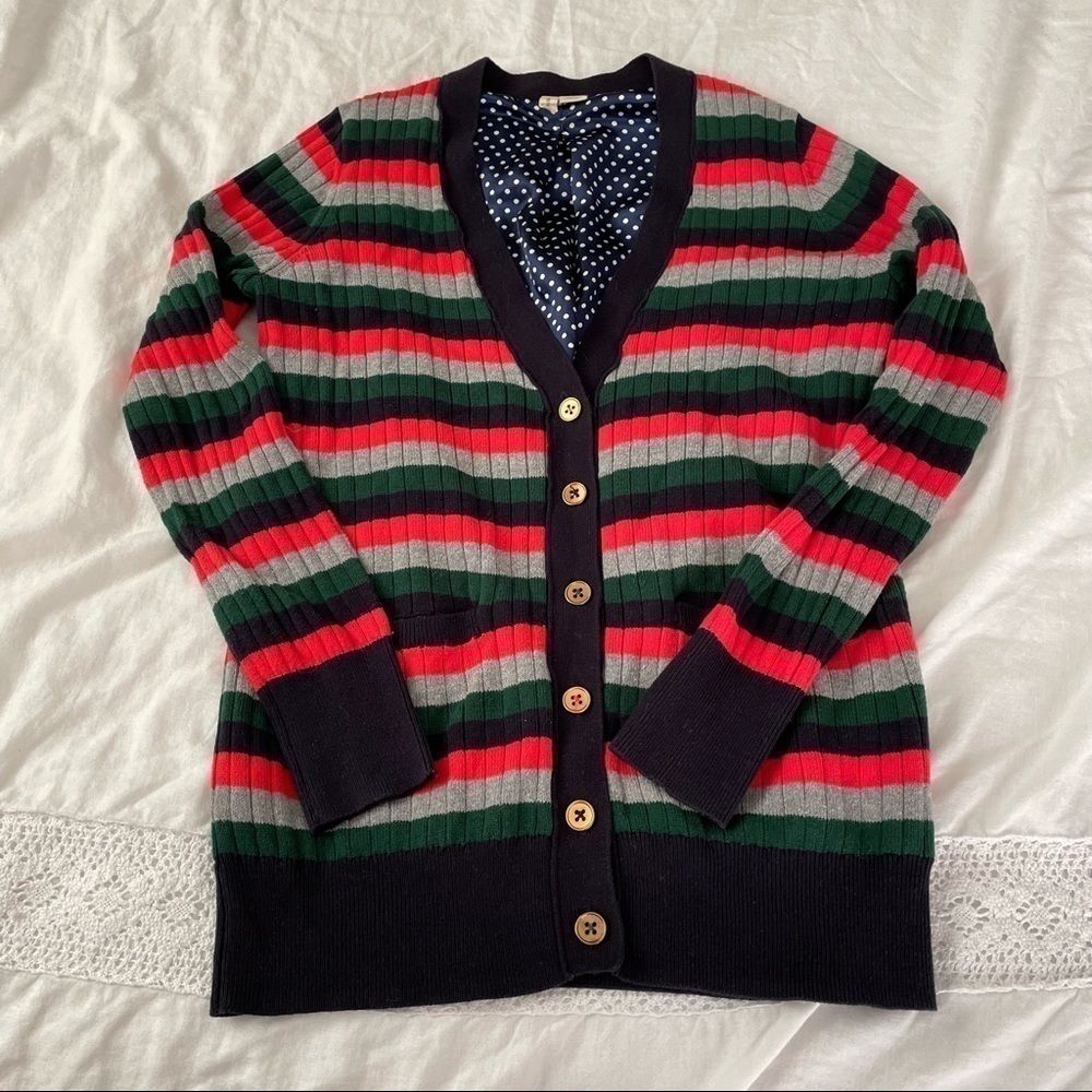 Anthropologie Moth SMALL Jamison Cardigan Stripes Polka Dot Lining